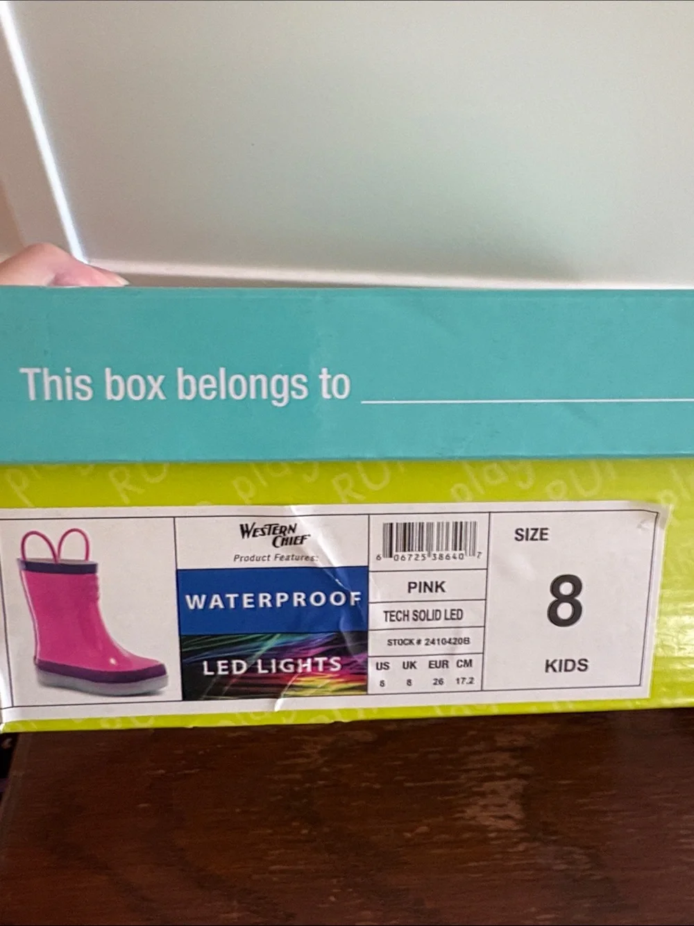 WESTERN CHIEF LED Rain Boots Light Up Pink Purple Bubblegum Soles Size 8